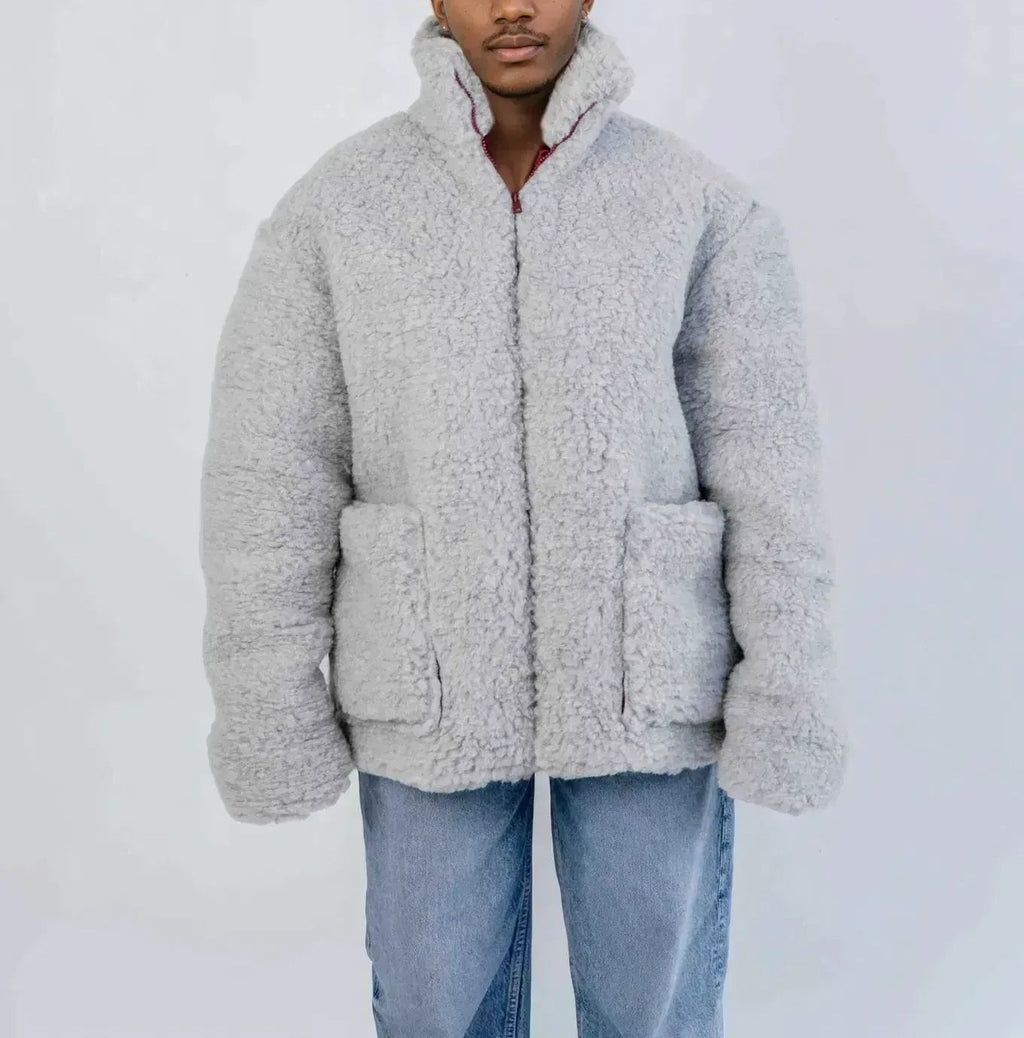Men's Oversized Wool Jacket - Beige-1