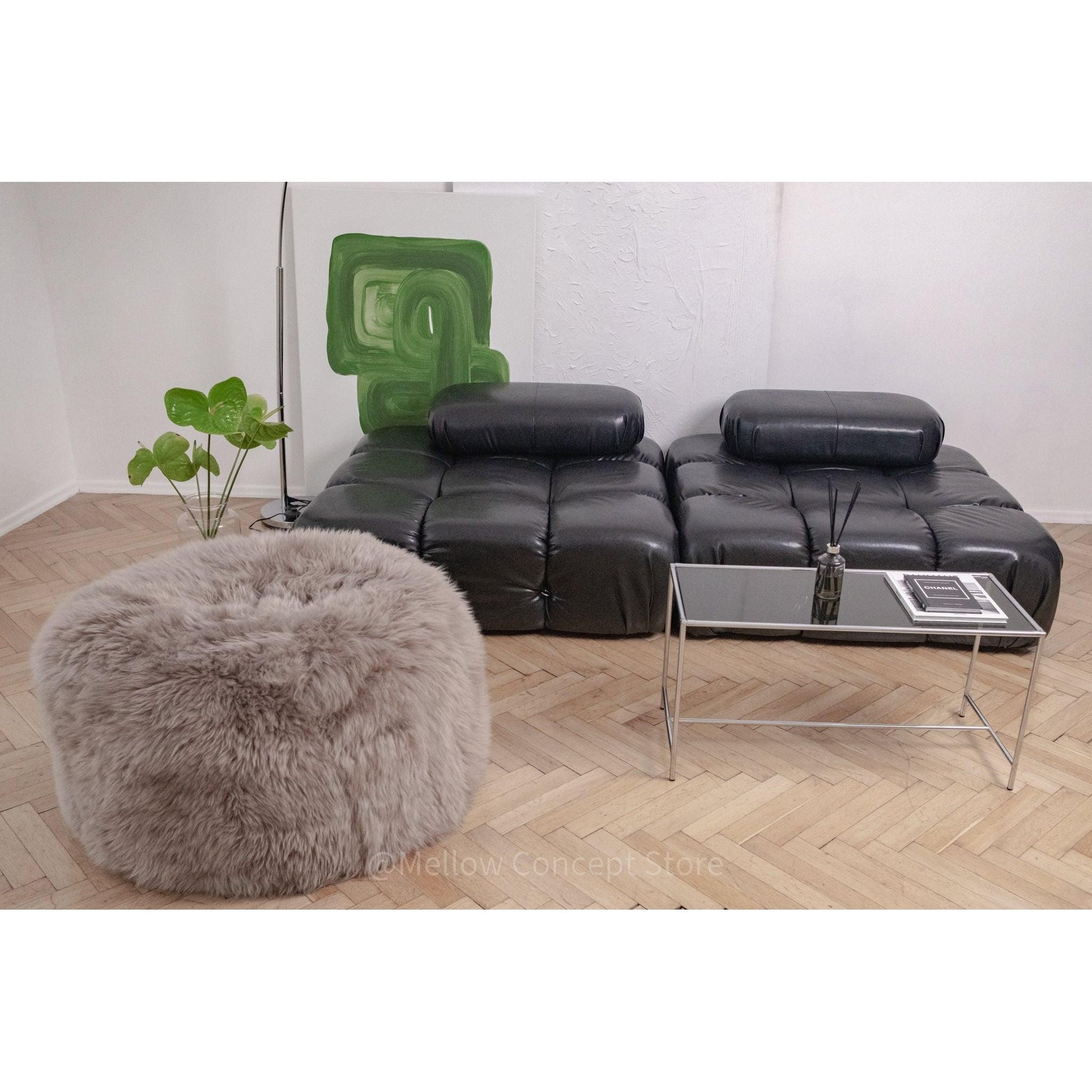 Natural Sheepskin Pouf / Ottoman - Greige-2
