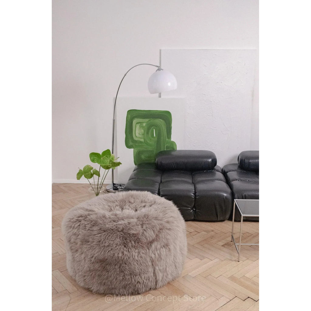 Natural Sheepskin Pouf / Ottoman - Greige-3