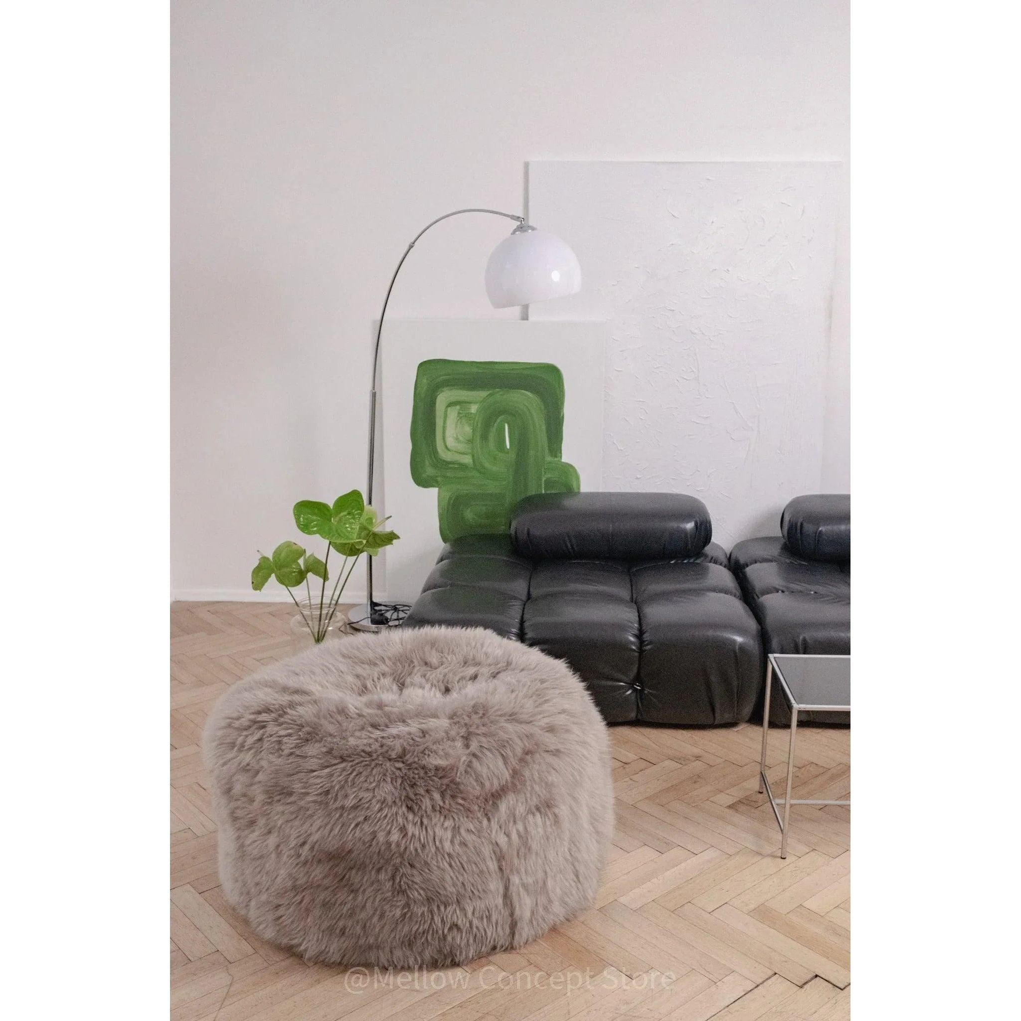 Natural Sheepskin Pouf / Ottoman - Greige-3