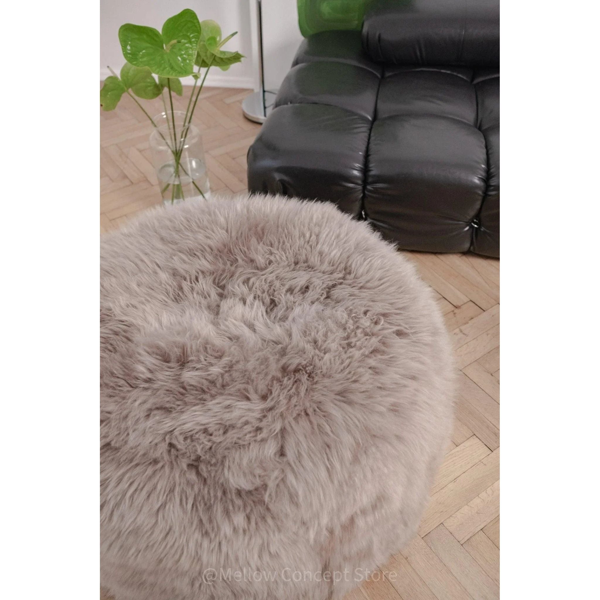 Natural Sheepskin Pouf / Ottoman - Greige-4