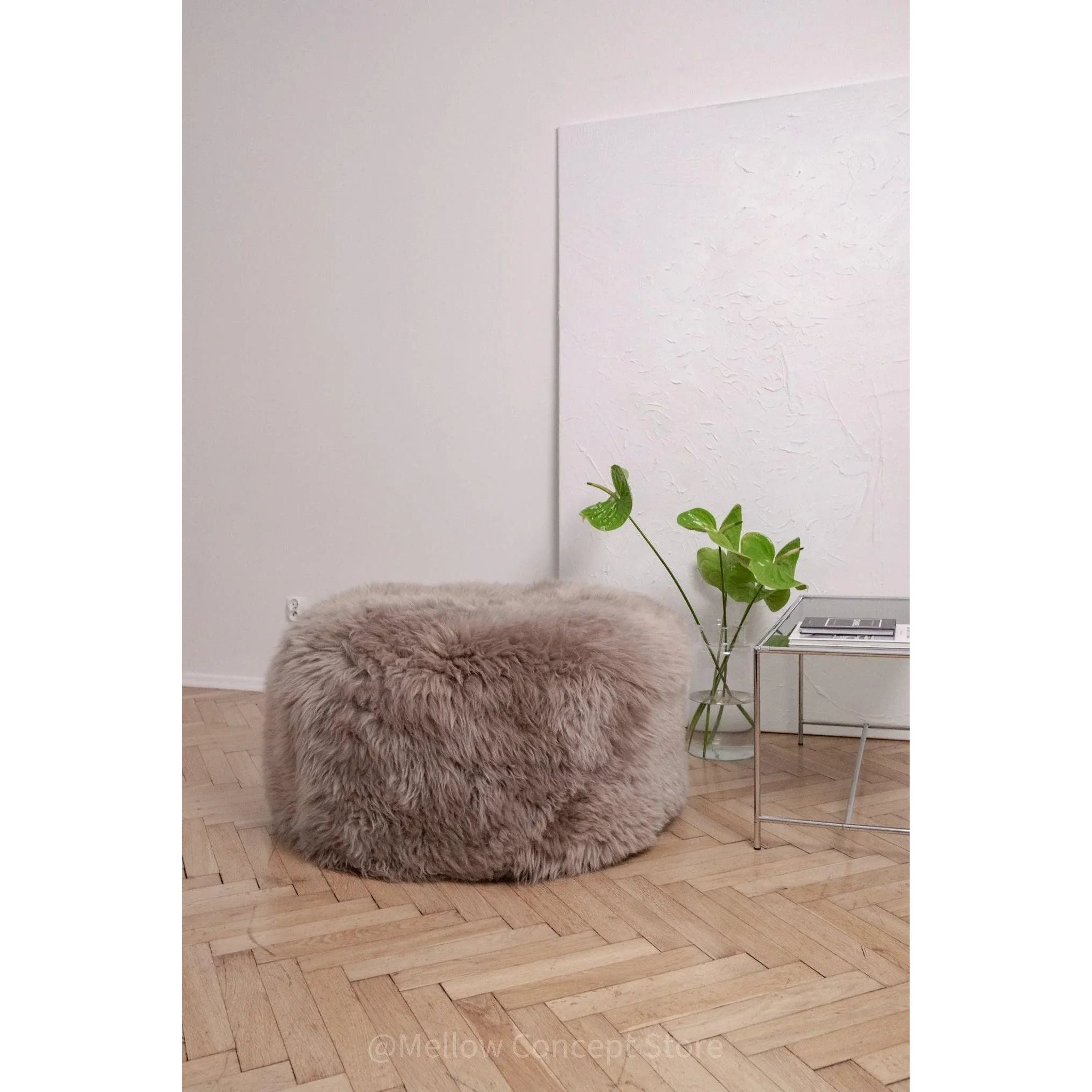 Natural Sheepskin Pouf / Ottoman - Greige-0