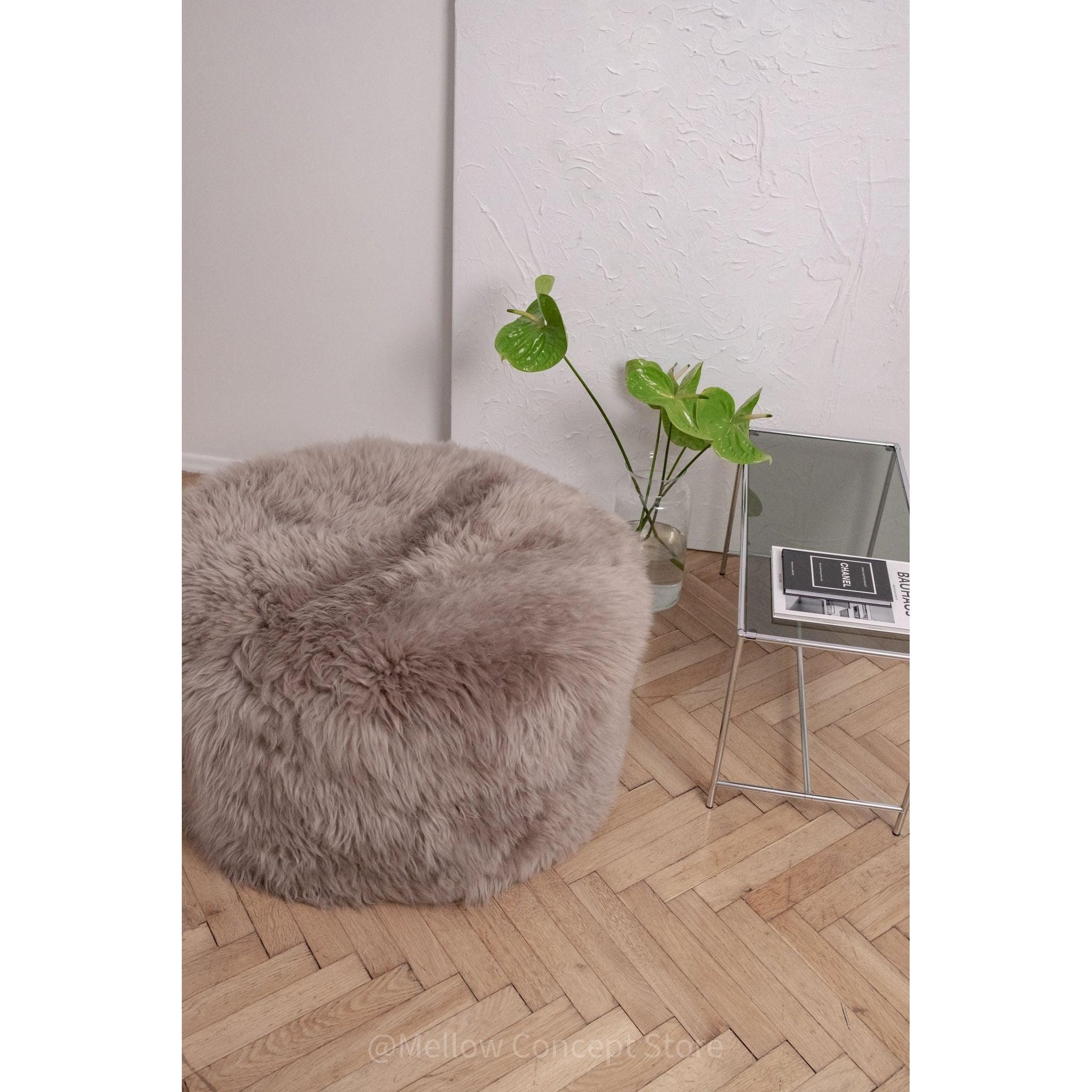 Natural Sheepskin Pouf / Ottoman - Greige-1