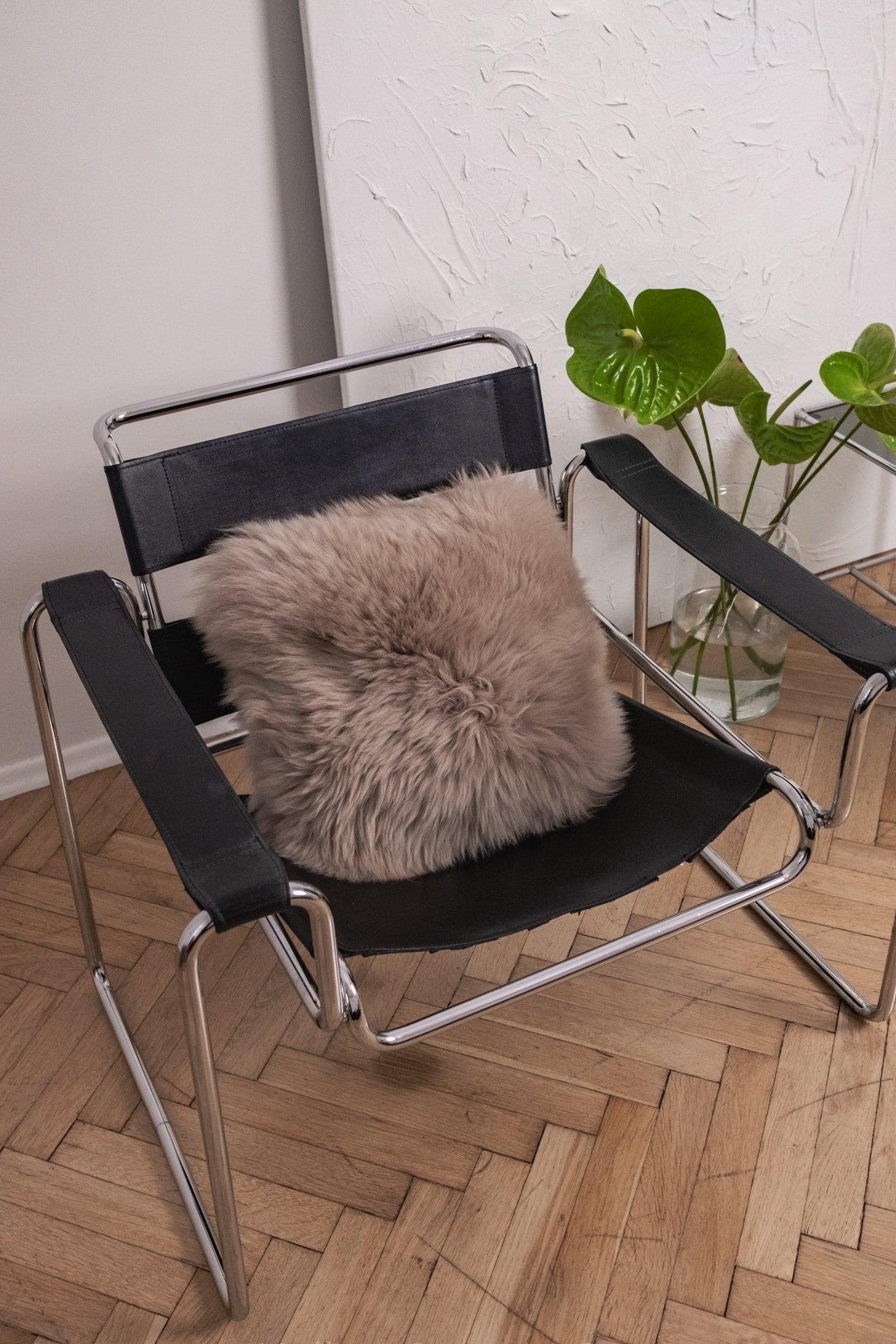 Square Natural Sheepskin Pillow - Greige-2