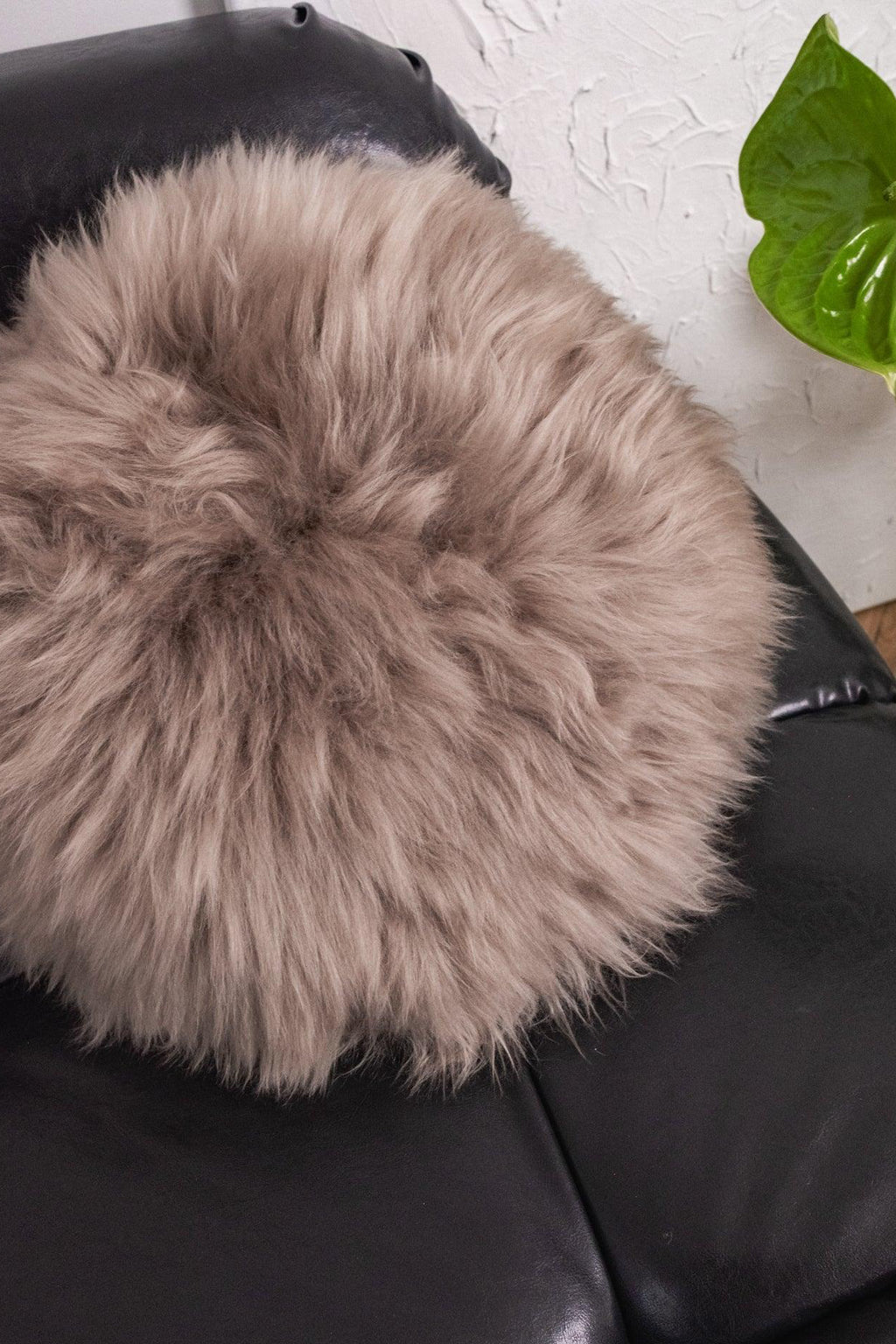 Round Natural Sheepskin Pillow - Greige-4