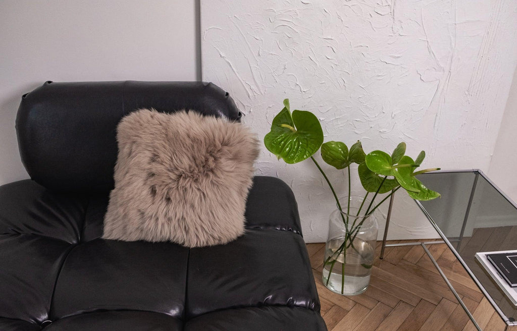 Square Natural Sheepskin Pillow - Greige-3