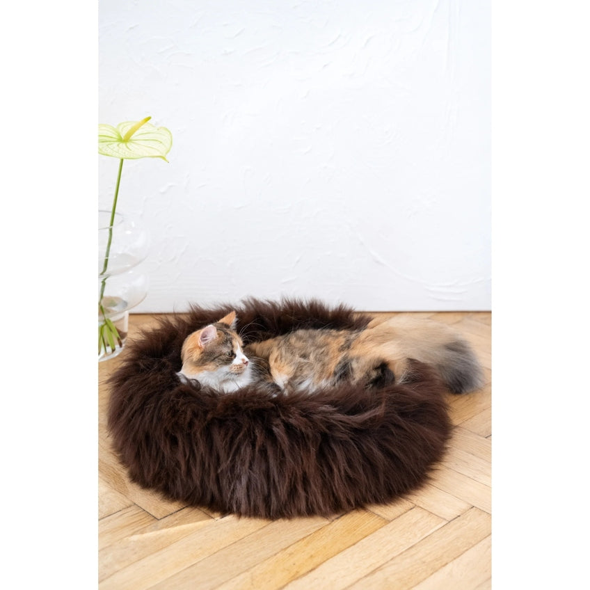 Round Natural Sheepskin Bed - Brown-2