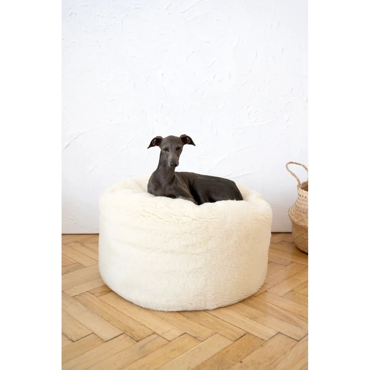 Oval Natural Wool Pet Bed - White-2