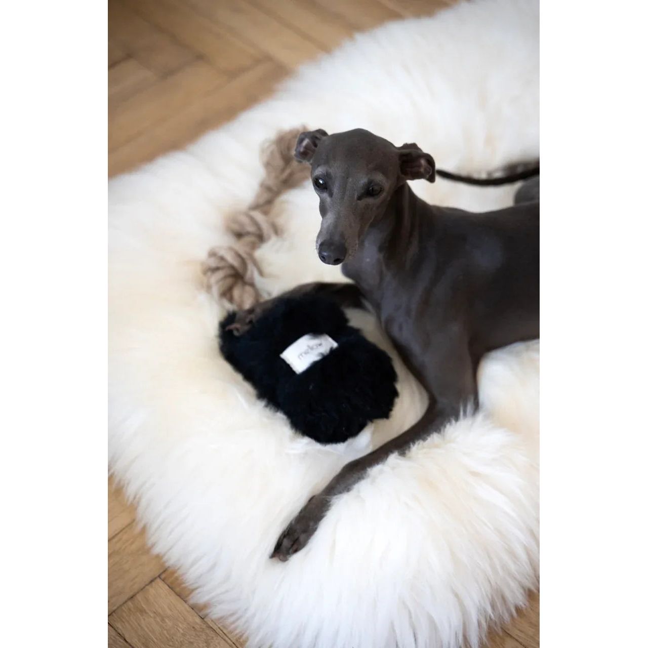 Natural Sheepskin Dog Tug Toy - Black-1