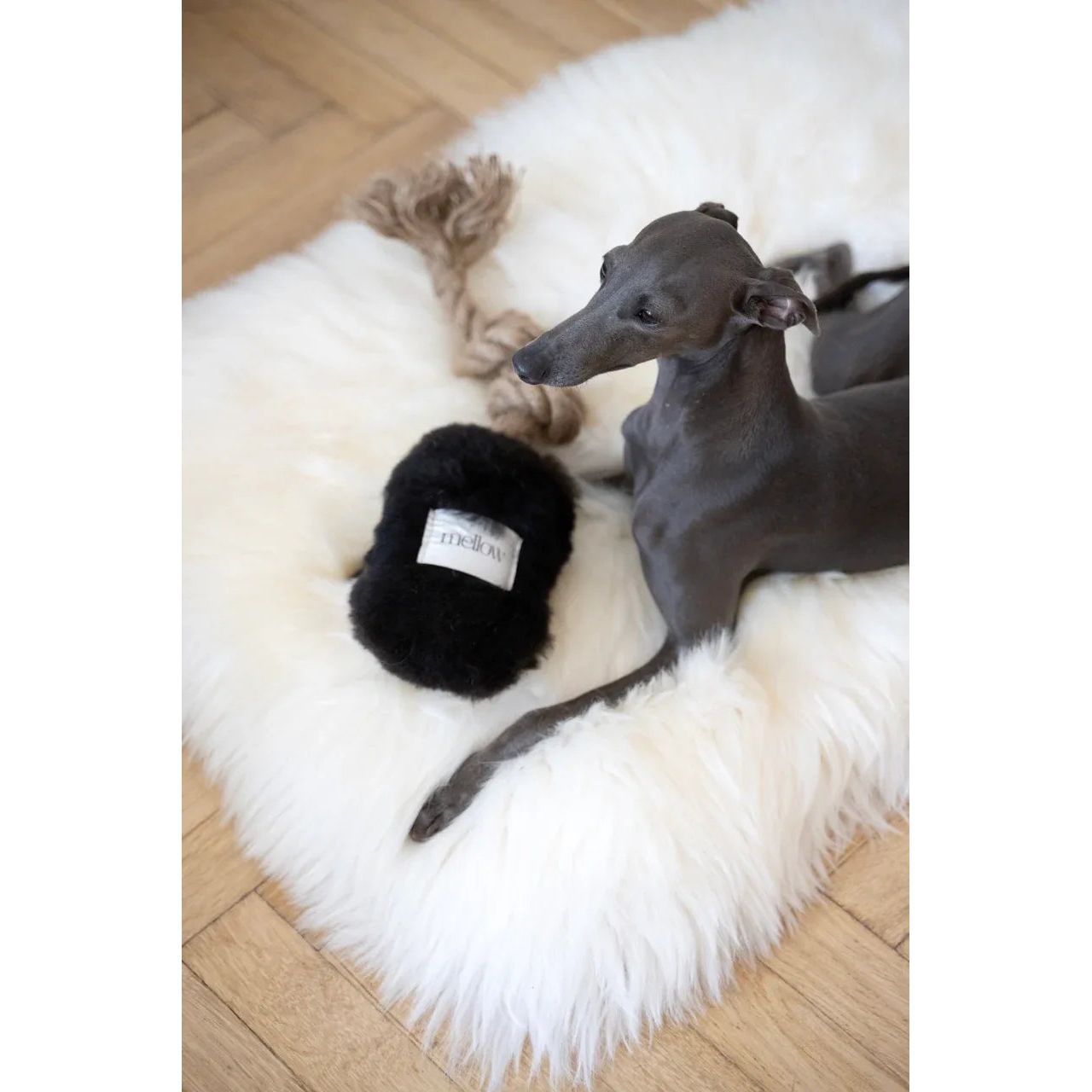 Natural Sheepskin Dog Tug Toy - Black-2
