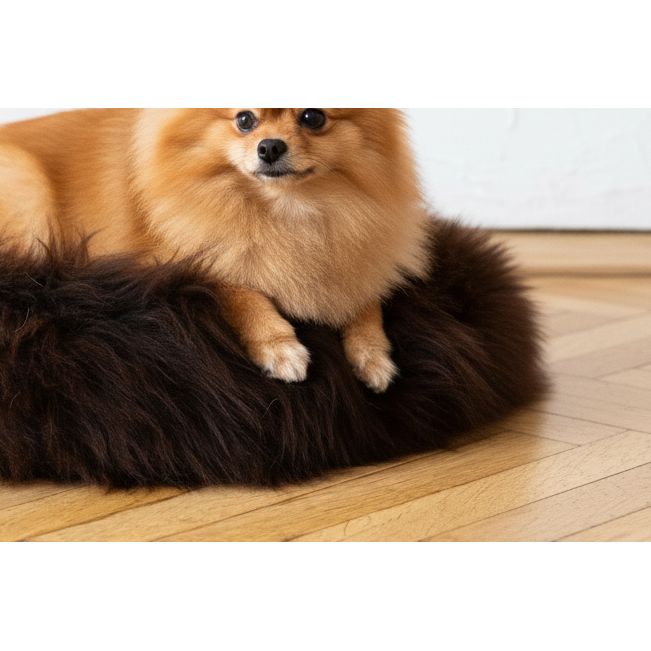 Round Natural Sheepskin Bed - Brown-0