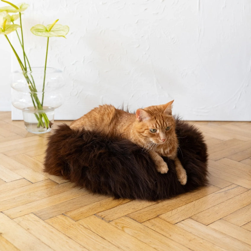 Round Natural Sheepskin Bed - Brown-3