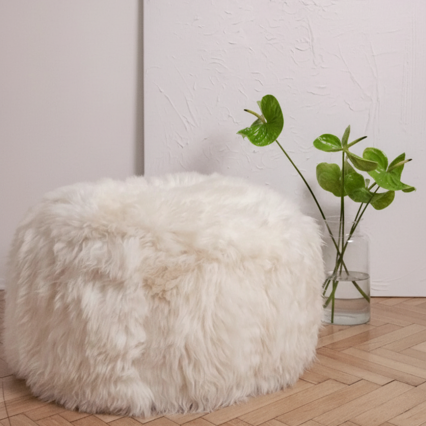 Natural Sheepskin Pouf — White