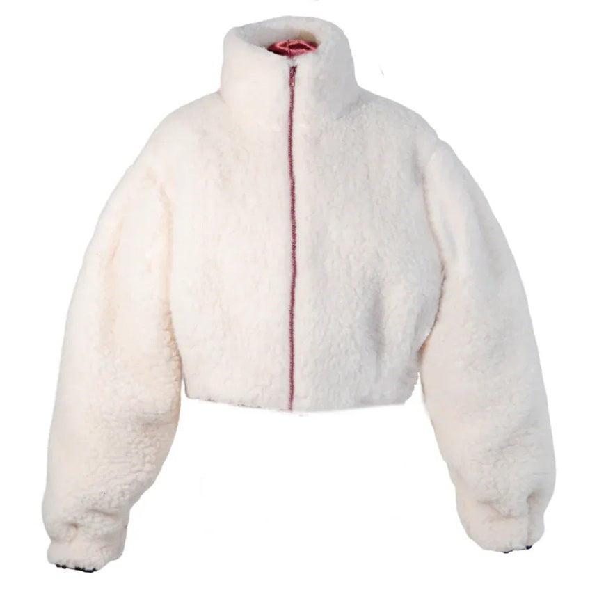 Woolen Women's Short Jacket - White-0