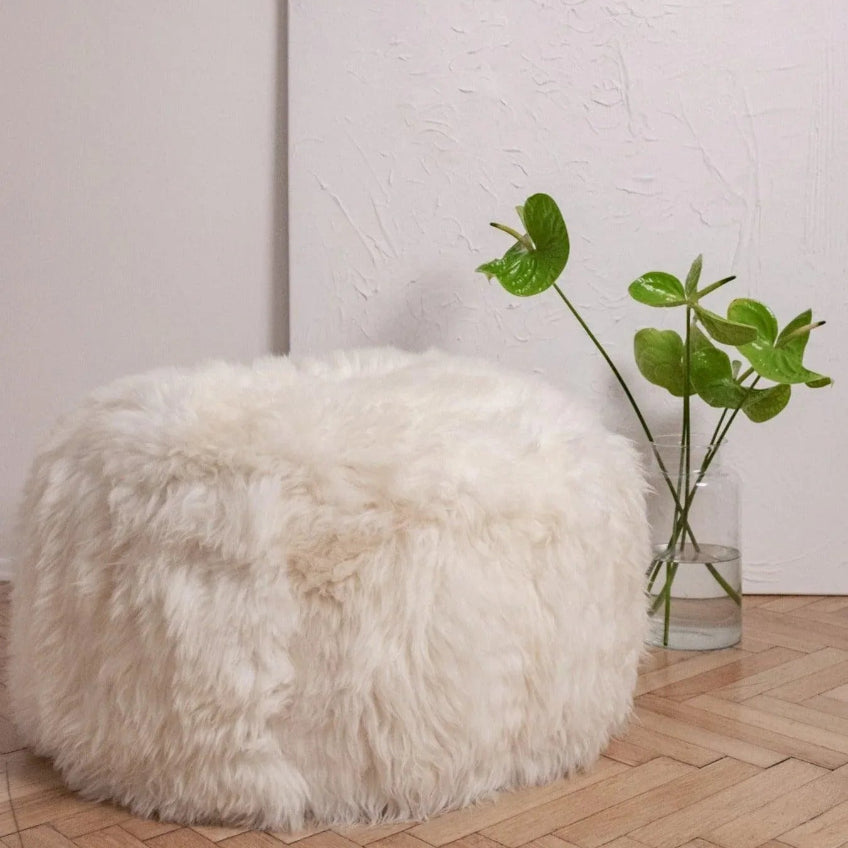 Natural Sheepskin Pouf / Ottoman - White-0