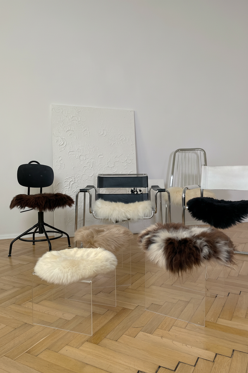 Natural Sheepskin Stool Cover
