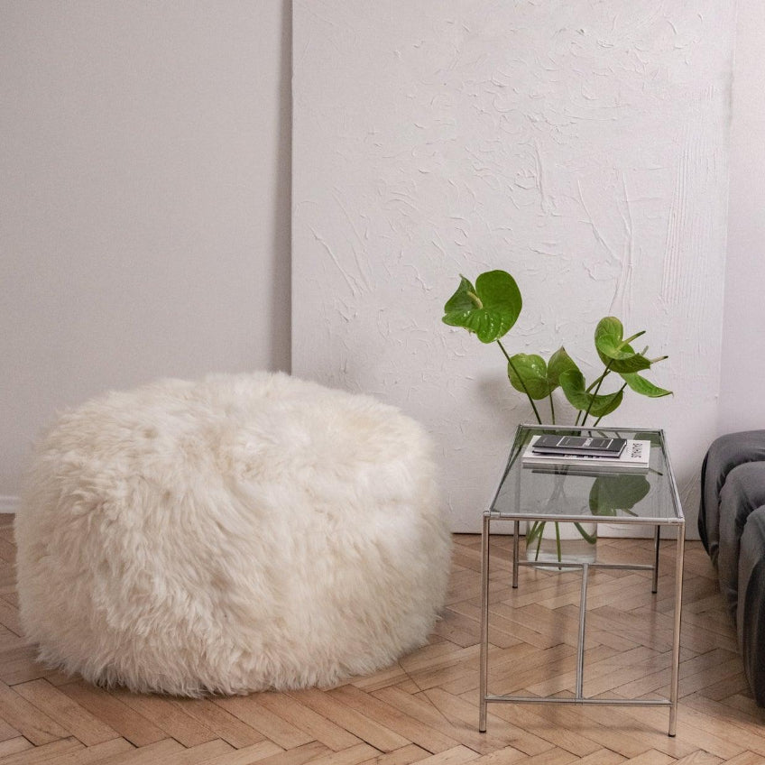 Natural Sheepskin Pouf / Ottoman - White-1