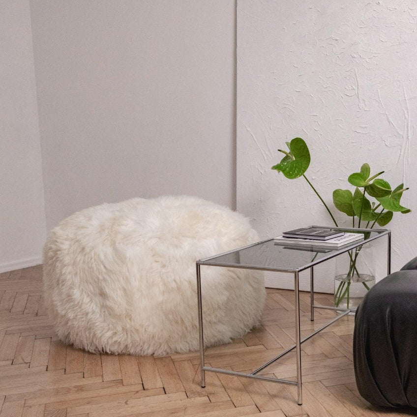 Natural Sheepskin Pouf / Ottoman - White-2