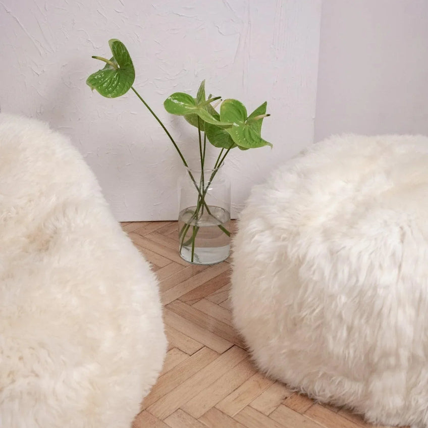 Natural Sheepskin Pouf / Ottoman - White-4