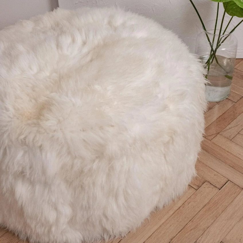 Natural Sheepskin Pouf / Ottoman - White-3